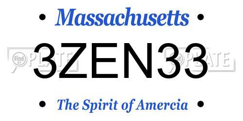 3ZEN33 Massachusetts License Plate
