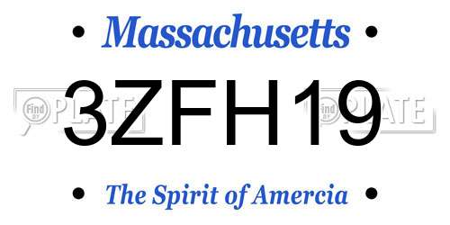 3ZFH19 Massachusetts License Plate
