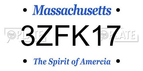 3ZFK17 Massachusetts License Plate