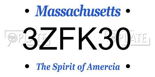 3ZFK30 Massachusetts License Plate