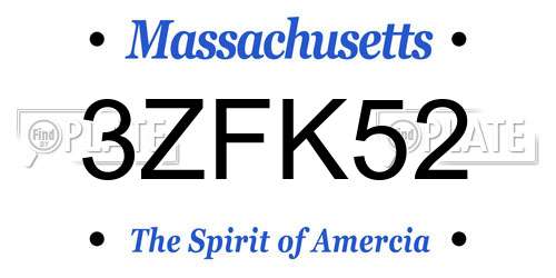 3ZFK52 Massachusetts License Plate