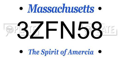 3ZFN58 Massachusetts License Plate