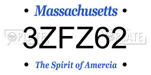 3ZFZ62 Massachusetts License Plate