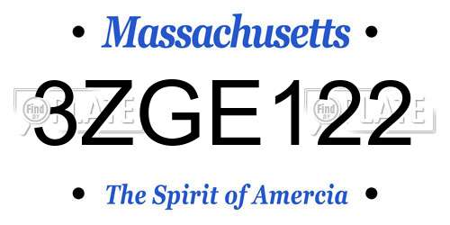 3ZGE122 Massachusetts License Plate