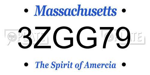 3ZGG79 Massachusetts License Plate