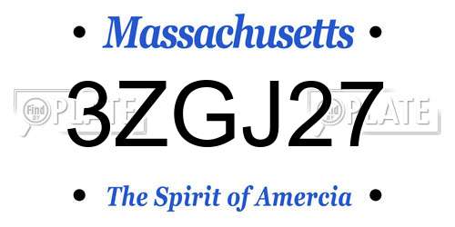 3ZGJ27 Massachusetts License Plate