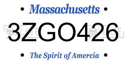 3ZGO426 Massachusetts License Plate