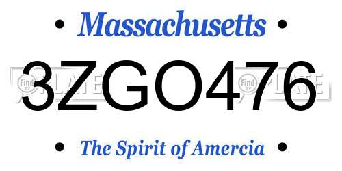 3ZGO476 Massachusetts License Plate