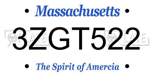 3ZGT522 Massachusetts License Plate