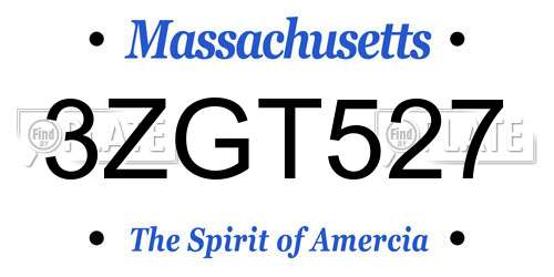 3ZGT527 Massachusetts License Plate