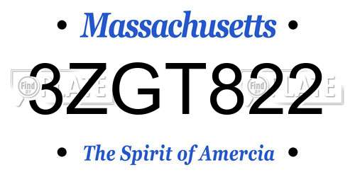3ZGT822 Massachusetts License Plate