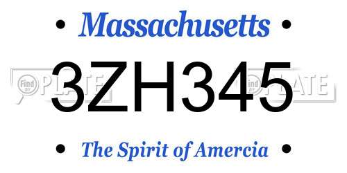 3ZH345 Massachusetts License Plate