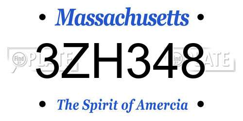 3ZH348 Massachusetts License Plate