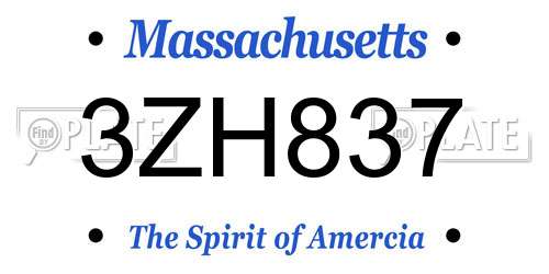 3ZH837 Massachusetts License Plate
