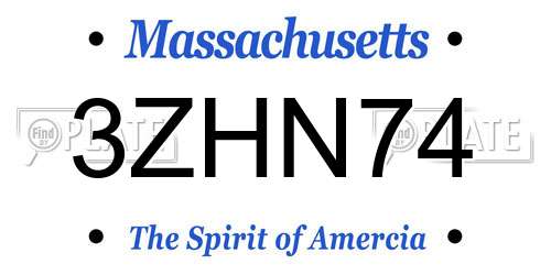 3ZHN74 Massachusetts License Plate