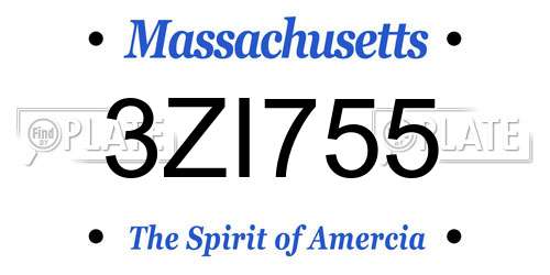 3ZI755 Massachusetts License Plate