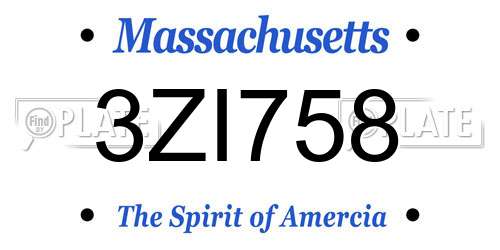 3ZI758 Massachusetts License Plate