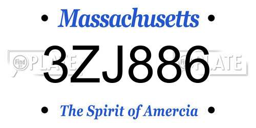 3ZJ886 Massachusetts License Plate