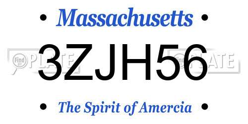 3ZJH56 Massachusetts License Plate