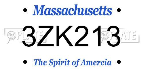 3ZK213 Massachusetts License Plate