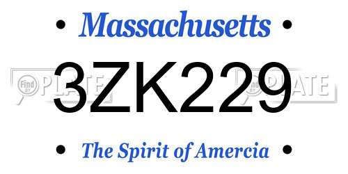 3ZK229 Massachusetts License Plate