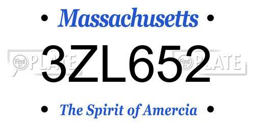 3ZL652 Massachusetts License Plate