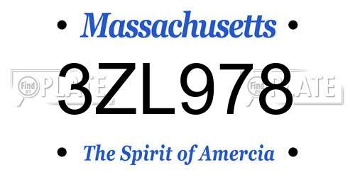 3ZL978 Massachusetts License Plate