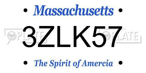 3ZLK57 Massachusetts License Plate