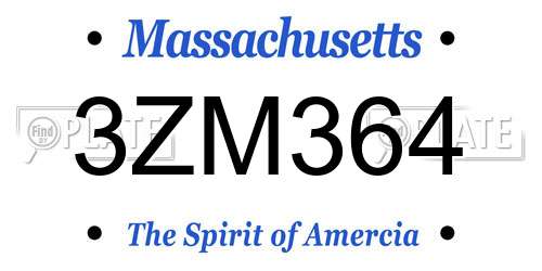 3ZM364 Massachusetts License Plate