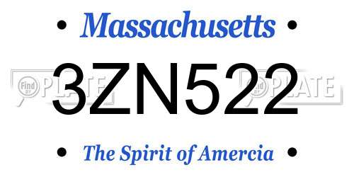 3ZN522 Massachusetts License Plate