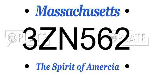 3ZN562 Massachusetts License Plate