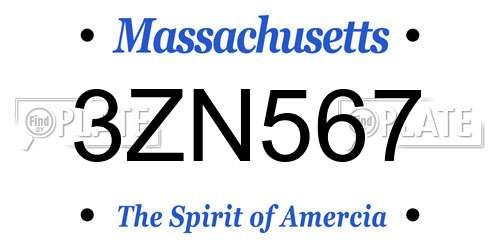 3ZN567 Massachusetts License Plate