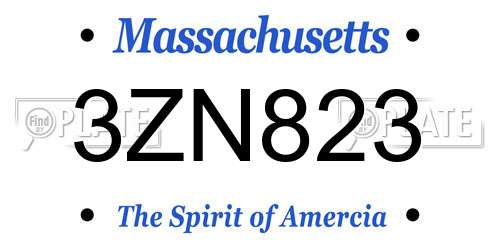 3ZN823 Massachusetts License Plate