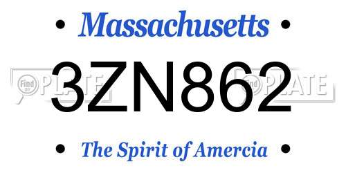3ZN862 Massachusetts License Plate