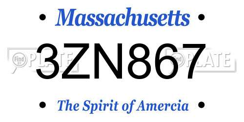 3ZN867 Massachusetts License Plate