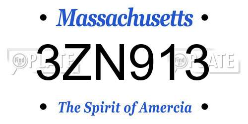 3ZN913 Massachusetts License Plate