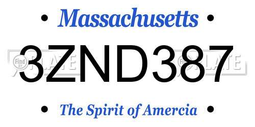 3ZND387 Massachusetts License Plate