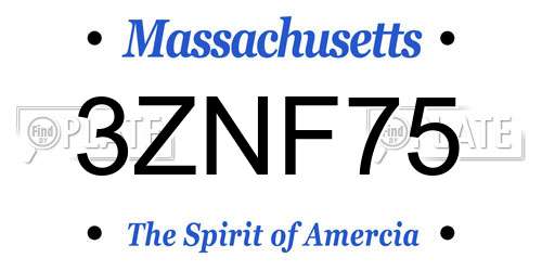 3ZNF75 Massachusetts License Plate