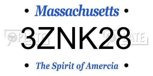 3ZNK28 Massachusetts License Plate