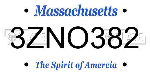 3ZNO382 Massachusetts License Plate