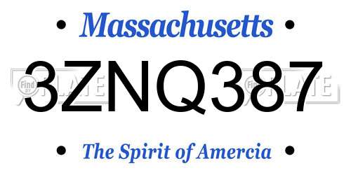 3ZNQ387 Massachusetts License Plate