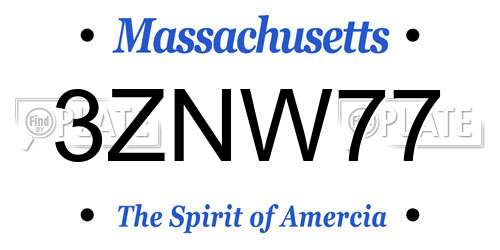 3ZNW77 Massachusetts License Plate
