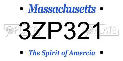 3ZP321 Massachusetts License Plate