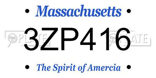 3ZP416 Massachusetts License Plate
