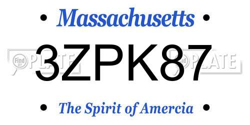 3ZPK87 Massachusetts License Plate