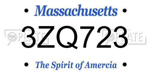 3ZQ723 Massachusetts License Plate