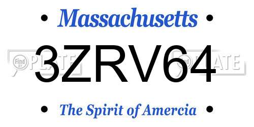 3ZRV64 Massachusetts License Plate