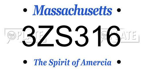 3ZS316 Massachusetts License Plate