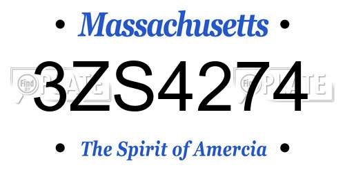 3ZS4274 Massachusetts License Plate