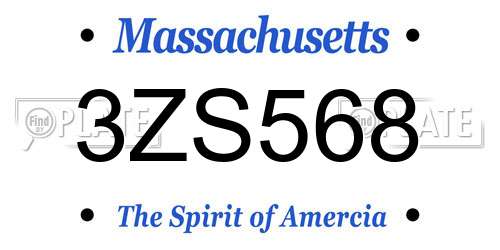 3ZS568 Massachusetts License Plate